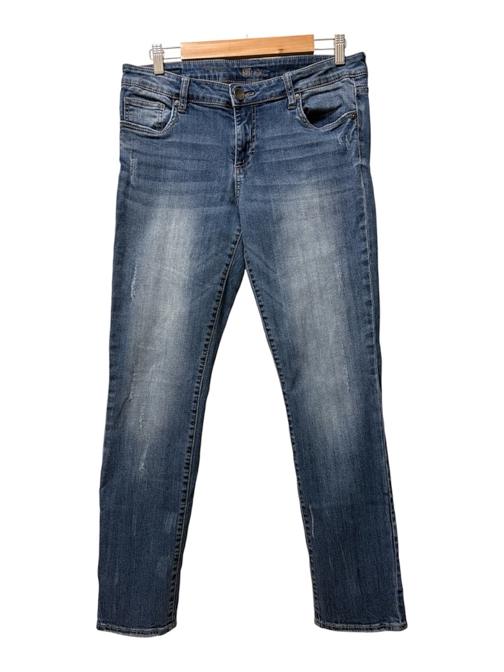 Kut from the Kloth Mid Rise Mildly Distressed Skinny Jeans Size 10